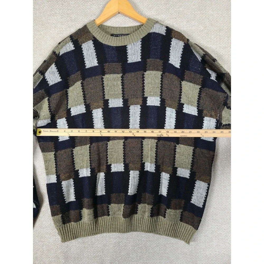 Protege‎ Collection Vintage 90s Geometric Block Knit Sweater Mens XL Made in USA